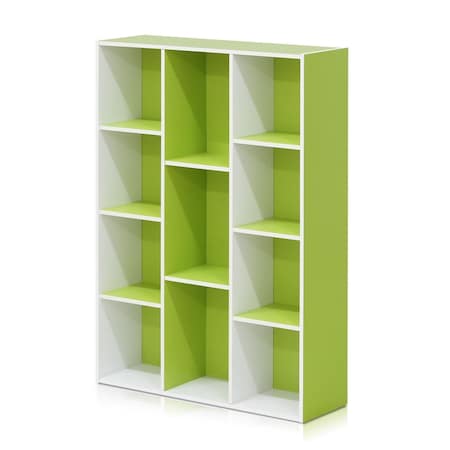 Furinno 11107WH-GR 11-Cube Reversible Open Shelf Bookcase, White & Green 11107WH/GR